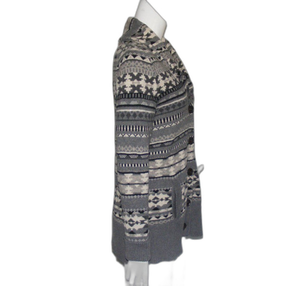 EDDIE BAUER Cardigan Sweater, M, Aztek, Stripe, Gray/White, Pockets, Washable - Picture 6 of 12